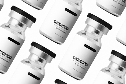 Multiple vials with black caps and text on a white background