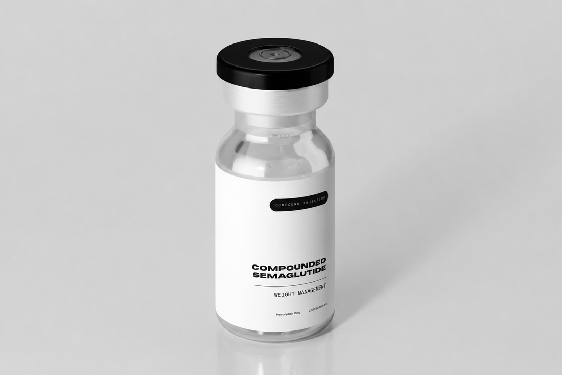 glass vial with a compounded semaglutide label