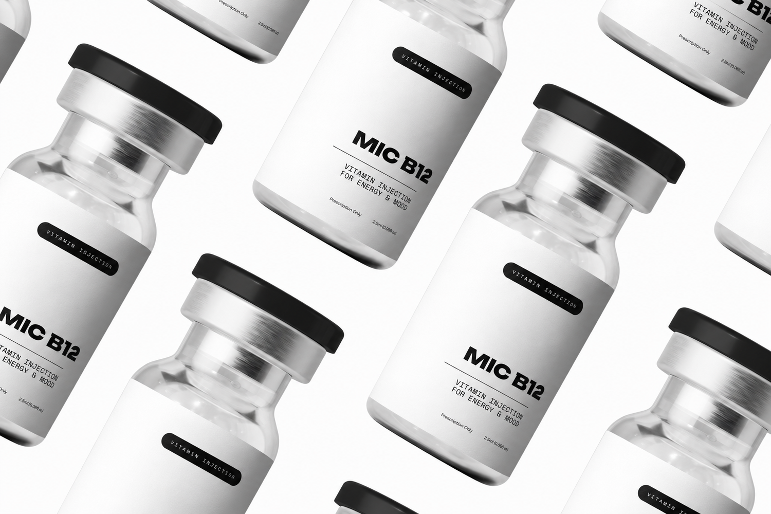 Multiple vials labeled &